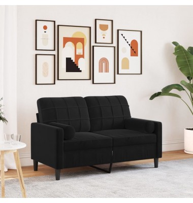  Dvivietė sofa su pagalvėlėmis, juodos spalvos, 120cm, aksomas - Sofos, sofos-lovos - 1