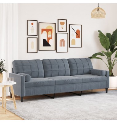  Trivietė sofa su pagalvėlėmis, tamsiai pilka, 210cm, aksomas - Sofos, sofos-lovos - 1