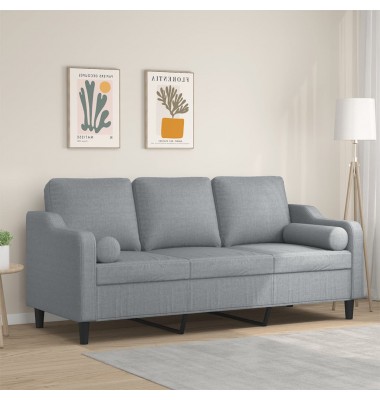  Trivietė sofa su pagalvėlėmis, šviesiai pilka, 180cm, audinys - Sofos, sofos-lovos - 1