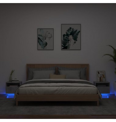  Naktinės spintelės su LED, 2vnt., betono pilkos, 40x39x37cm - Naktinės spintelės - 1