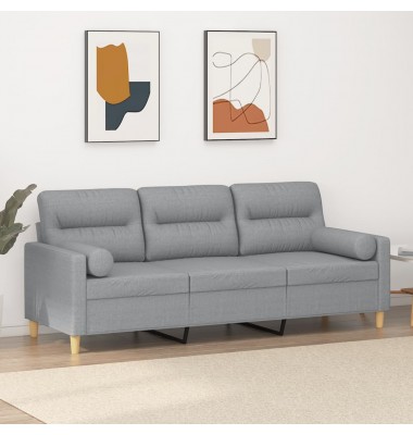  Trivietė sofa su pagalvėlėmis, šviesiai pilka, 180cm, audinys - Sofos, sofos-lovos - 1