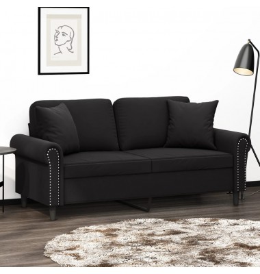  Dvivietė sofa su pagalvėlėmis, juodos spalvos, 140cm, aksomas - Sofos, sofos-lovos - 1