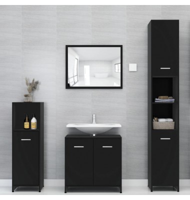 Vonios kambario baldų komplektas, 4 dalių, juodos spalvos, MDP - Vonios baldų komplektai - 1