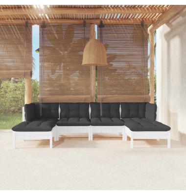  Sodo komplektas su pagalvėmis, 6 dalių, baltas, pušies mediena - Lauko baldų komplektai - 1
