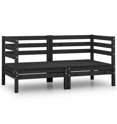  Kampinės sodo sofos, 2vnt., juodos, pušies medienos masyvas - Lauko baldų komplektai - 1