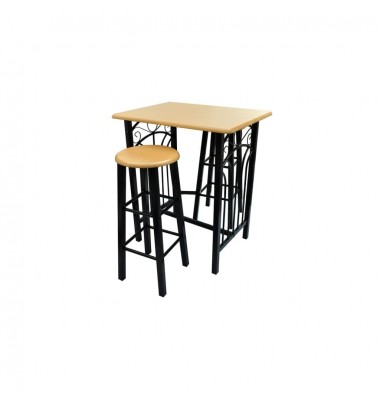 Pusryčių/vakarienės valgomojo baldų komplektas, mediena su juodu plienu - Valgomojo, baro komplektai - 1