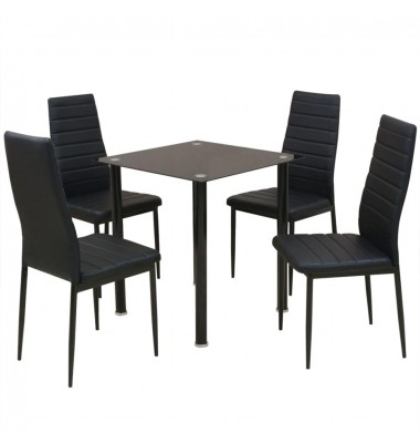  Penkių dalių, valgomojo stalo ir kėdžių komplektas, juodas - Valgomojo, baro komplektai - 1