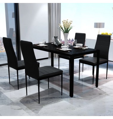  5 dalių valgomojo stalo ir kėdžių komplektas, juodas - Valgomojo, baro komplektai - 1