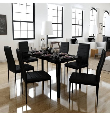  7 dalių valgomojo stalo ir kėdžių komplektas, juodas - Valgomojo, baro komplektai - 1