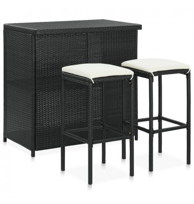  Baro baldų komplektas, 3 dalių, juodos spalvos, poliratanas  - Valgomojo, baro komplektai - 1