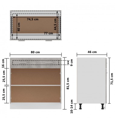  Apatinė spintelė su stalčiumi, betono pilka, 80x46x81,5cm, MDP - Virtuvės spintelės - 10