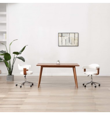  Valgomojo kėdės, 2vnt., baltos, lenkta mediena ir dirbtinė oda  - Valgomojo Kėdės - 1