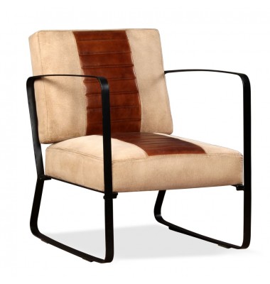  Poilsio kėdė, ruda, tikra oda ir audinys - Foteliai, krėslai - 1