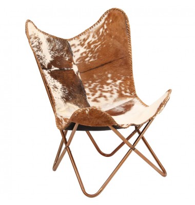  Drugelio formos kėdė, ruda ir balta, tikra ožkos oda  - Foteliai, krėslai - 1