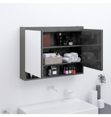  Veidrodinė vonios spintelė, pilka, 80x15x60cm, MDF, blizgi - Vonios spintelės, veidrodžiai - 1