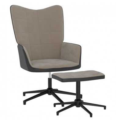  Poilsio kėdė su pakoja, šviesiai pilkos spalvos, aksomas ir PVC - Foteliai, krėslai - 1