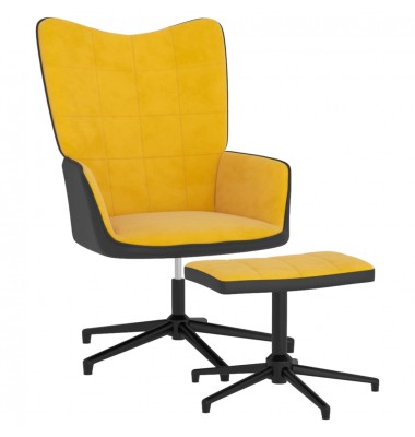  Poilsio kėdė su pakoja, garstyčių geltona, aksomas ir PVC - Foteliai, krėslai - 1