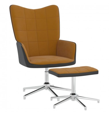  Poilsio kėdė su pakoja, rudos spalvos, aksomas ir PVC - Foteliai, krėslai - 1