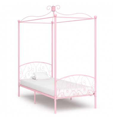  Lovos rėmas su baldakimu, rožinės spalvos, 100x200cm, metalas - Lovos - 1