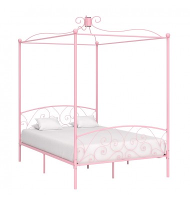  Lovos rėmas su baldakimu, rožinės spalvos, 120x200cm, metalas - Lovos - 1