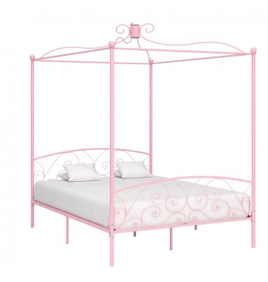  Lovos rėmas su baldakimu, rožinės spalvos, 180x200cm, metalas - Lovos - 1