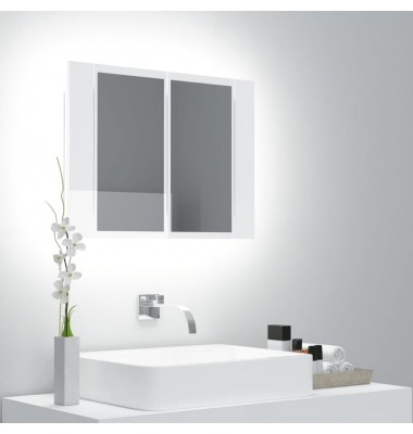  Veidrodinė vonios spintelė su LED, balta, 60x12x45cm, blizgi - Vonios spintelės, veidrodžiai - 1