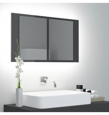  Veidrodinė vonios spintelė su LED, pilka, 80x12x45cm, blizgi - Vonios spintelės, veidrodžiai - 1