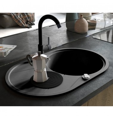  Virtuvinė plautuvė, granitas, vieno dubens, ovali, juoda  - Virtuvinės plautuvės - 1