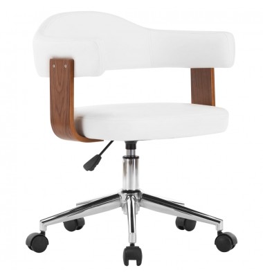  Pasukama biuro kėdė, balta, išlenkta mediena ir dirbtinė oda - Biuro kėdės - 1