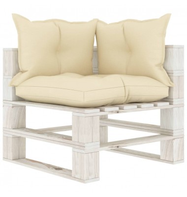  Kampinė sodo sofa iš palečių su kreminėmis pagalvėmis, mediena - Lauko sofos, lovos - 1