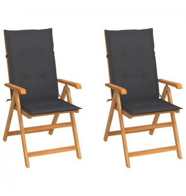 Sodo kėdės su pagalvėlėmis, 2vnt., antracito, tikmedžio masyvas - Lauko kėdės - 1