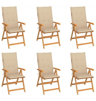  Sodo kėdės su smėlio spalvos pagalvėmis, 6vnt., tikmedis - Lauko kėdės - 1