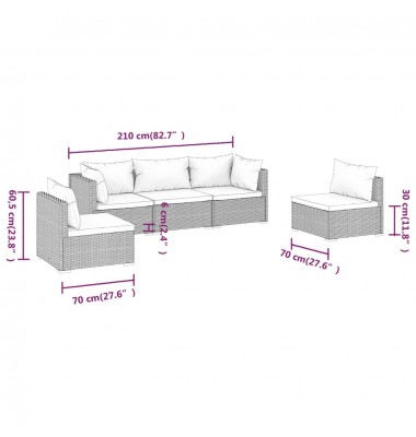  Sodo komplektas su pagalvėlėmis, 5 dalių, rudas, poliratanas - Lauko baldų komplektai - 7