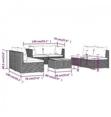  Sodo komplektas su pagalvėlėmis, 7 dalių, pilkas, poliratanas - Lauko baldų komplektai - 9