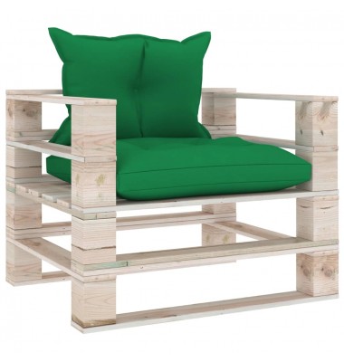 Sodo sofa iš palečių su žaliomis pagalvėlėmis, pušies mediena - Lauko sofos, lovos - 1