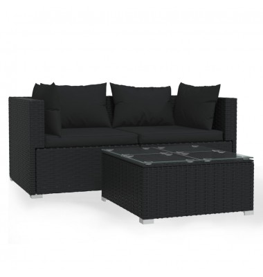  Sodo komplektas su pagalvėlėmis, 3 dalių, juodas, poliratanas - Moduliniai lauko baldai - 2