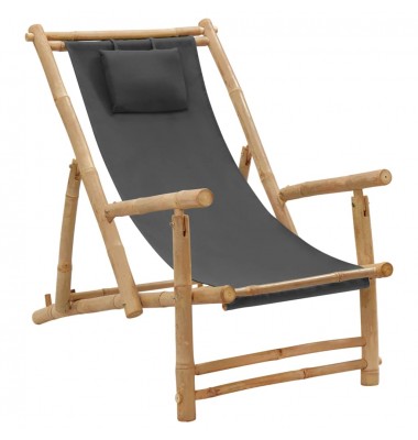 Terasos kėdė, tamsiai pilkos spalvos, bambukas ir drobė - Lauko kėdės - 1