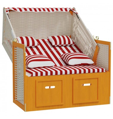  Paplūdimio kėdė, raudona/balta, poliratanas/mediena - Gultai, šezlongai - 4