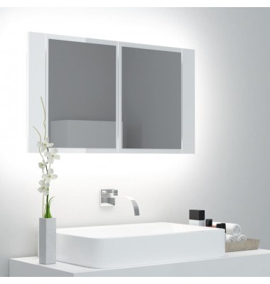  Veidrodinė vonios spintelė su LED, balta, 80x12x45cm, blizgi - Vonios spintelės, veidrodžiai - 1