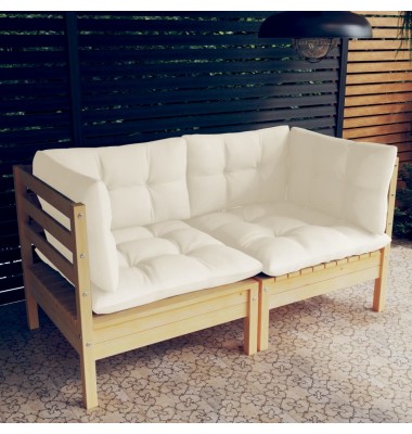  Dvivietė sodo sofa su kreminėmis pagalvėlėmis, pušies masyvas - Lauko sofos, lovos - 1