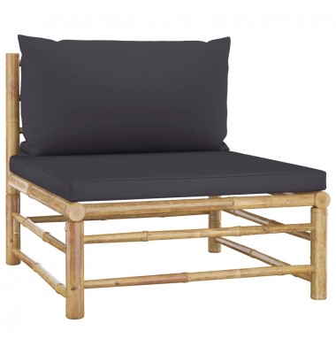  Vidurinė sodo sofos dalis su pilkomis pagalvėmis, bambukas - Moduliniai lauko baldai - 1