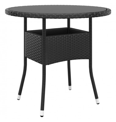  Sodo stalas, juodas, 80x75cm, grūdintas stiklas/poliratanas - Lauko stalai, staliukai - 1