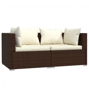 Dvivietė sofa su pagalvėlėmis, rudos spalvos, poliratanas - Moduliniai lauko baldai - 1