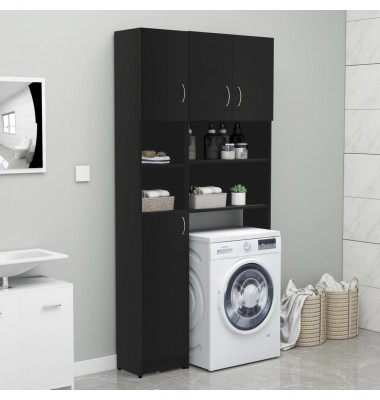  Spintelių virš skalbimo mašinos rinkinys, juoda, fanera  - Spintelės skalbimo mašinoms - 1