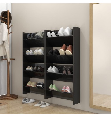  Sieninės spintelės batams, 4vnt., juodos, 60x18x60cm, MDP - Spintelės ir lentynos batams - 1