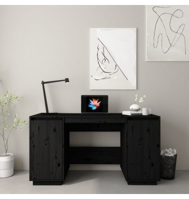  Rašomasis stalas, juodas, 140x50x75cm, pušies medienos masyvas - Rašomieji stalai - 1