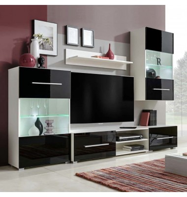 Sieninė televizoriaus spintelė su LED apšvietimu, 5d., juoda - Svetainės komplektai, Sekcijos - 1