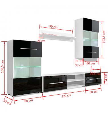 Sieninė televizoriaus spintelė su LED apšvietimu, 5d., juoda - Svetainės komplektai, Sekcijos - 9