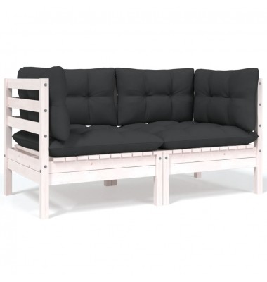 Dvivietė sodo sofa su pagalvėlėmis, balta, pušies masyvas - Moduliniai lauko baldai - 1