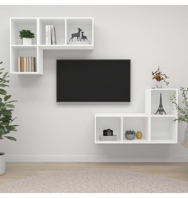  Sieninės televizoriaus spintelės, 4vnt., baltos, MDP  - TV spintelės - 1